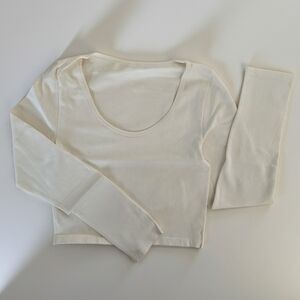 OQQ Round Neck Crop Top, Cream - L